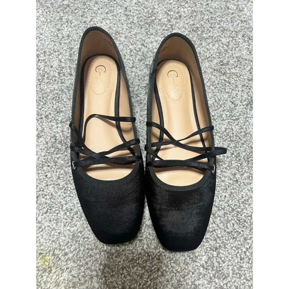 Cato Women's Black Satin Ballerina Flats Size 9 EUC